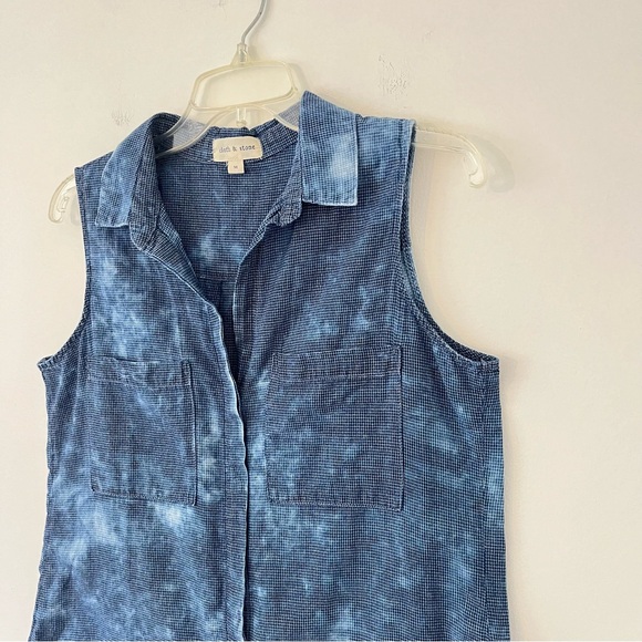 Cloth & Stone Bleach Wash Chambray Button Down Sleeveless Tank Shirt Med (ff) - Picture 4 of 13